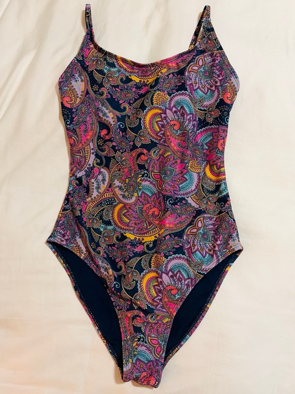 Primark Navy Paisley One-Piece Swimsuit with Pink and Yellow Accents